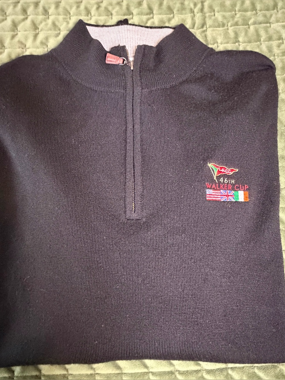 Peter Millar sweater black merino wool 1/4zip pullover 46th Walker Cup size XL